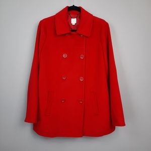 J. Jill Cherry Red Wool Blend Button Up Pea Coat size Medium